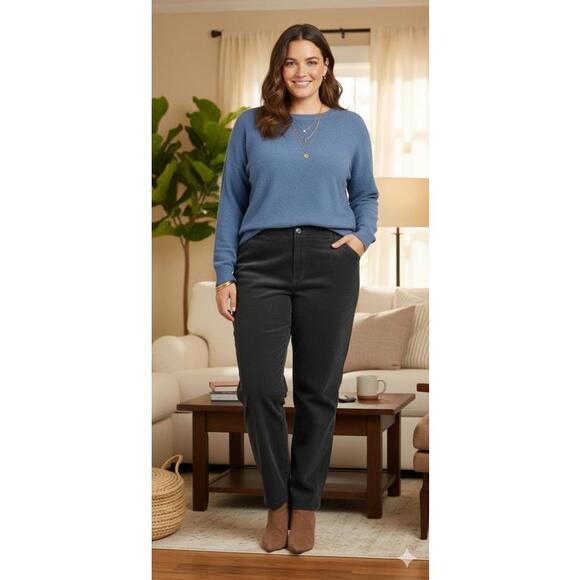 Appleseed's Cotton Dark Gray Elastic Waist Corduroy Pants Womens Size 18P - Picture 1 of 7